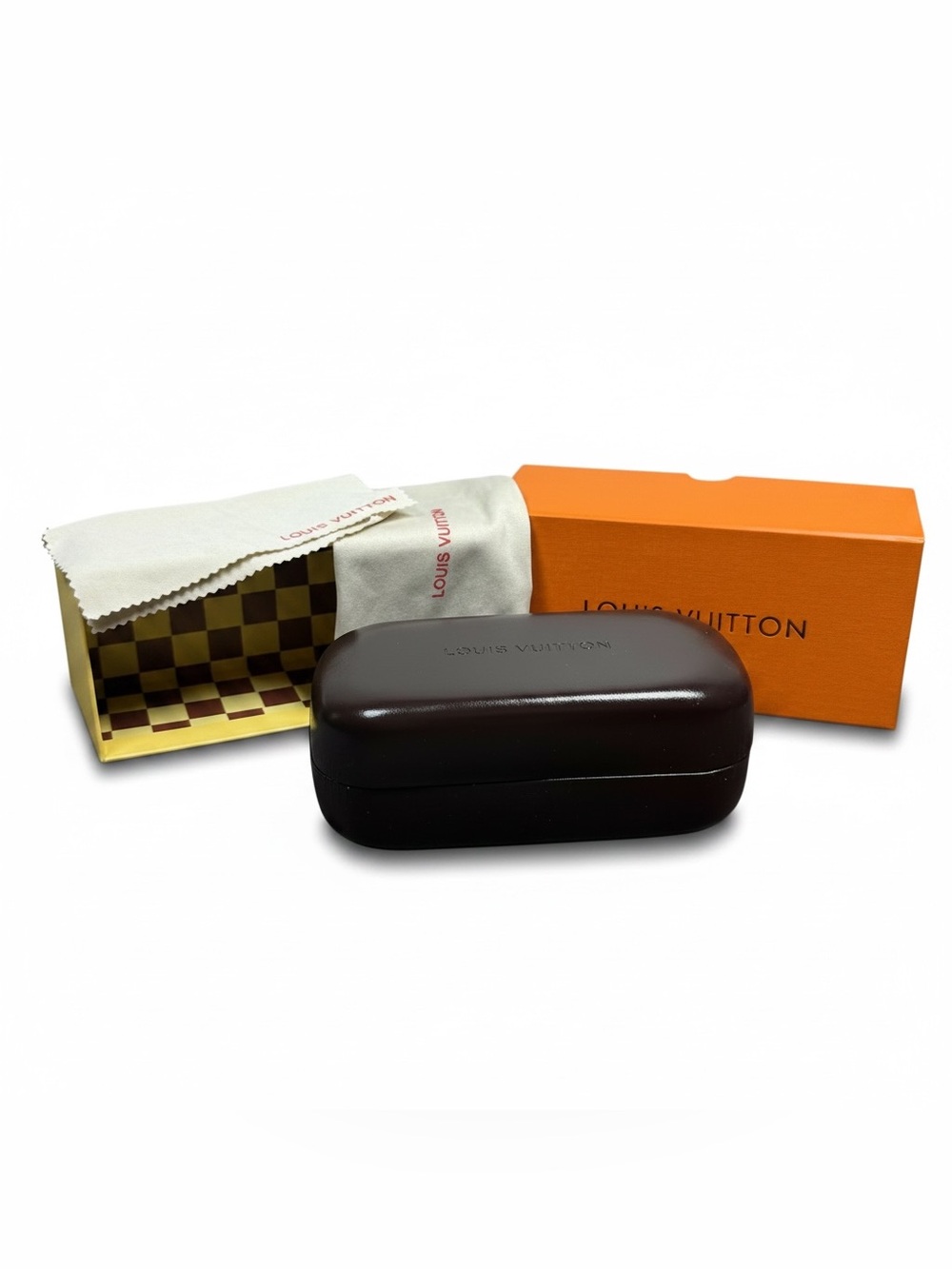 Louis Vuitton Brown leather Hard sunglasses Case with Box,pouch n dust cloth NEW